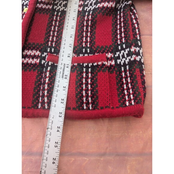 Plaid Cardigan Sweater Crystal Kobe Vintage Size S Ugly Christmas - Picture 7 of 8